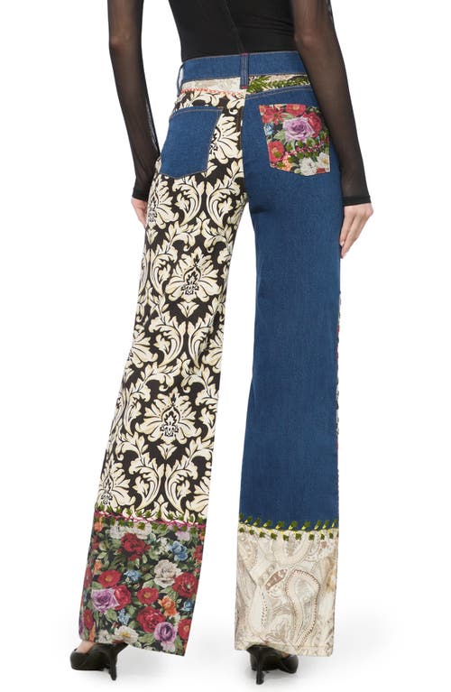 Alice And Olivia Weezy Mixed Media High Rise Wide Leg Jeans In Denim Multi