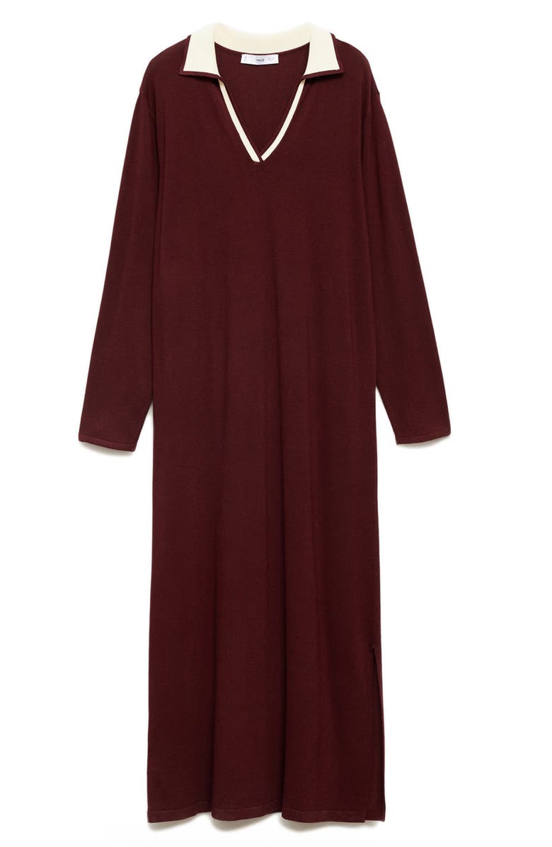 MANGO Contrast Collar Long Sleeve Knit Dress, Alternate, color, Burgundy