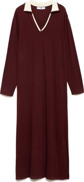 MANGO Contrast Collar Long Sleeve Knit Dress