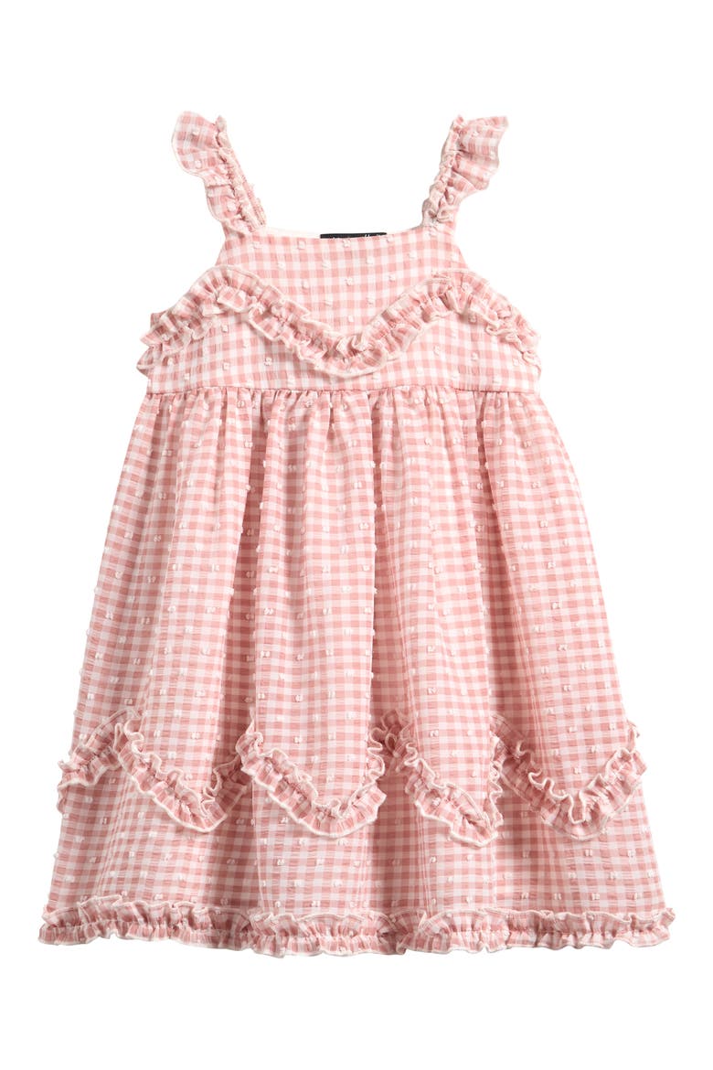 Kids' Gingham Ruffle Dress, Main, color, PINK/TAUPE