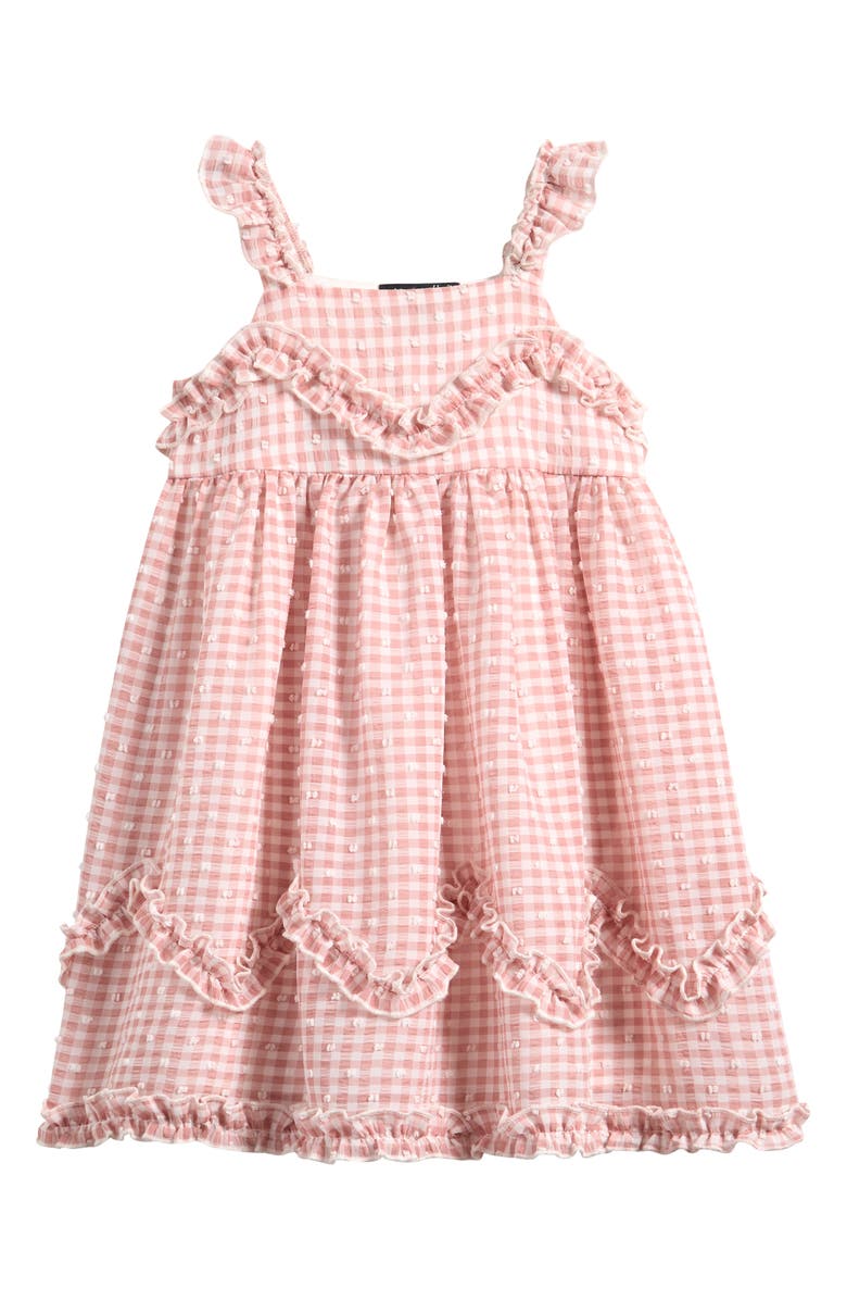 Ava & Yelly Kids' Gingham Ruffle Dress, Main, color, Pink/Taupe