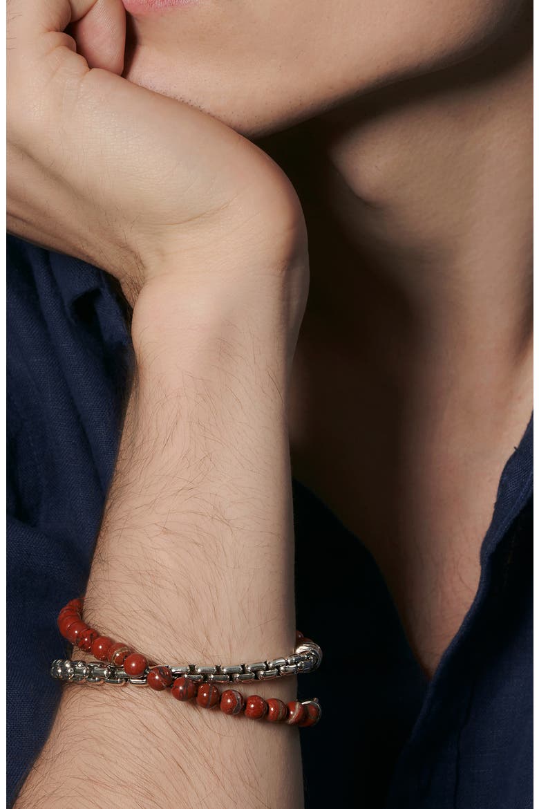 Men's Red Bead & Box Chain Bracelet, Alternate, color, RED JASPER