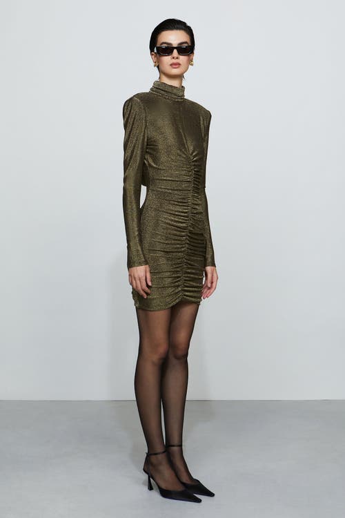 Et Ochs Luna Ruched Open-back Metallic Mini Dress In Green
