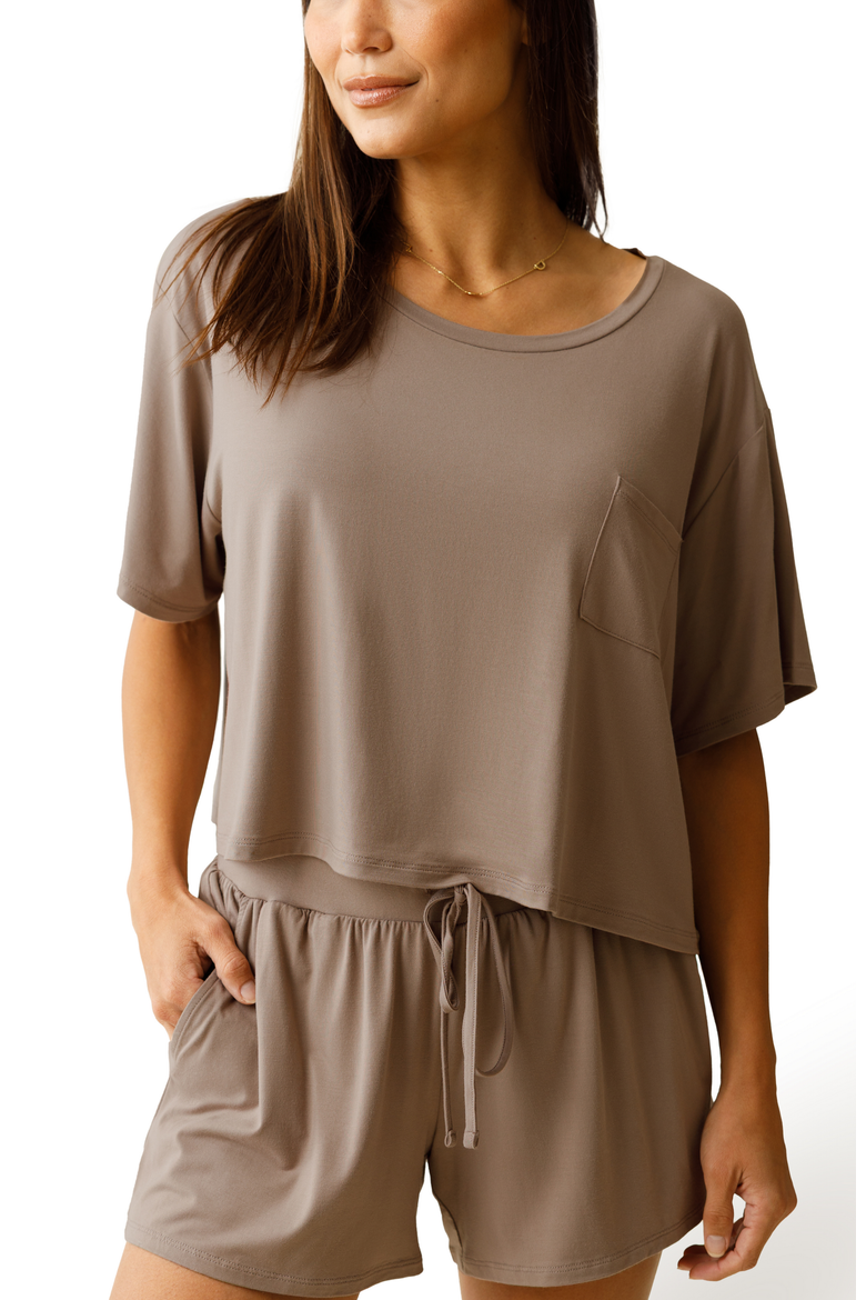 Aria Casual Cropped Short Sleeve Top, Main, color, Taupe