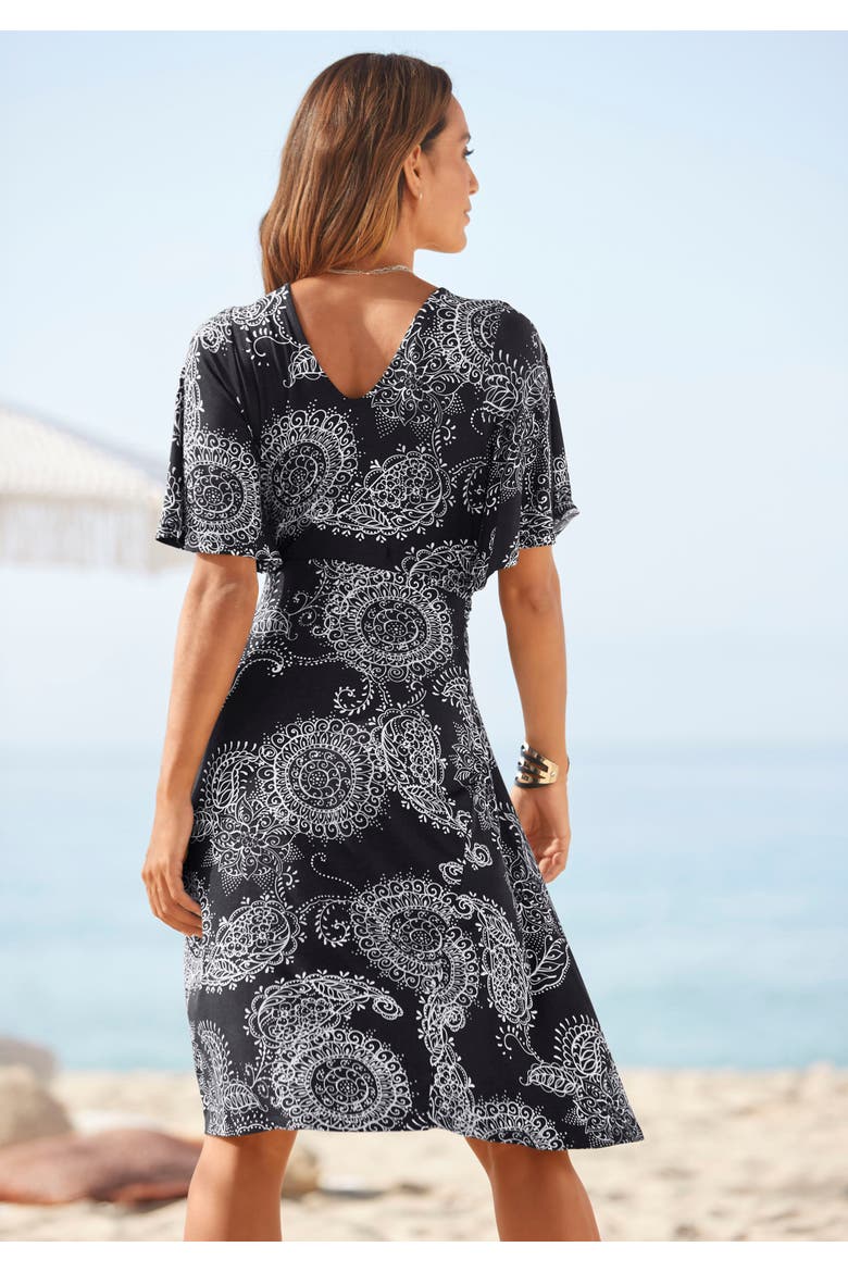Belted Asymmetrical Dress, Alternate, color, Black Printed