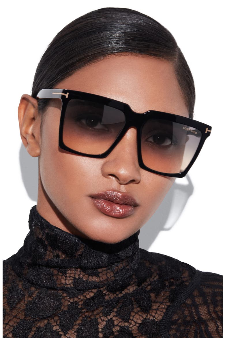 Sabrina 58mm Square Sunglasses, Alternate, color, SHINY BLACK/ SMOKE GRADIENT