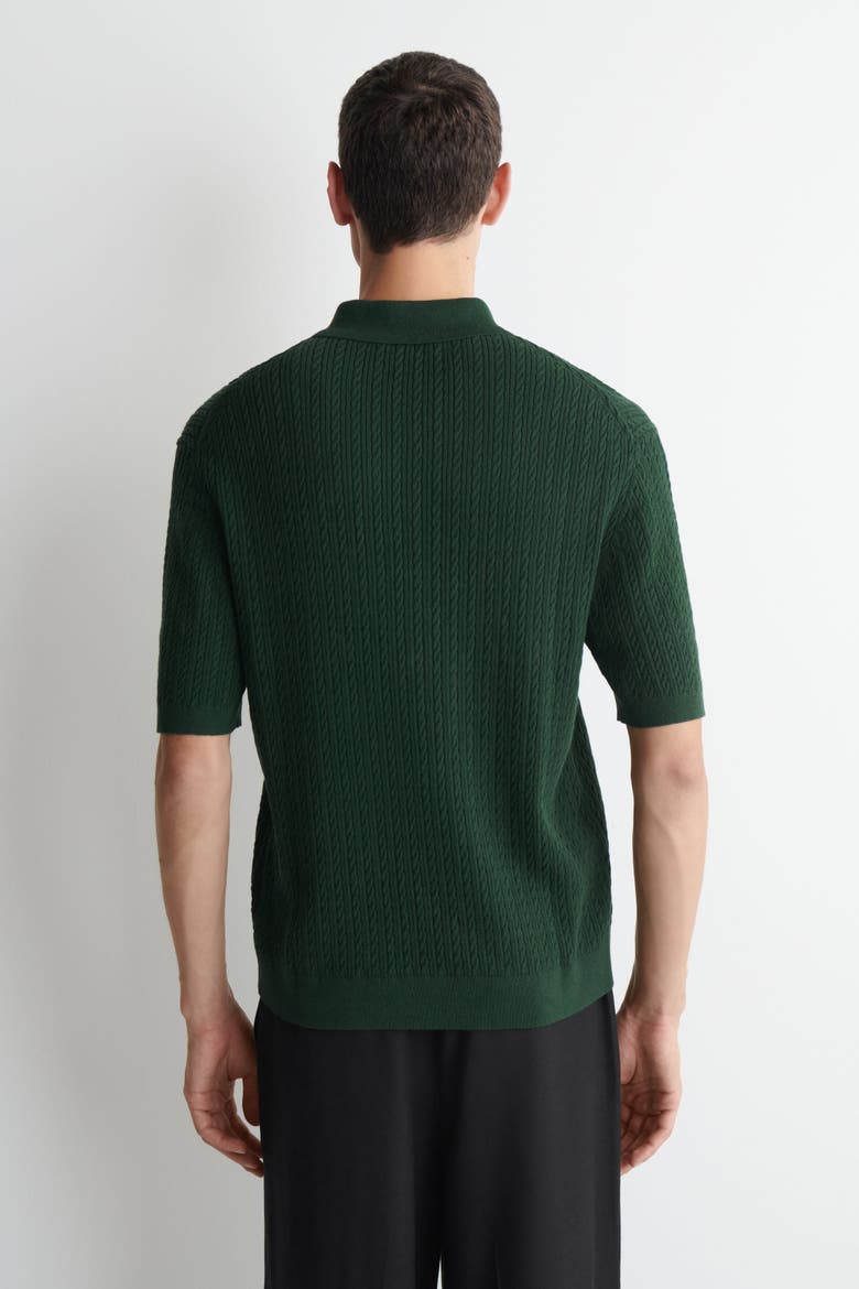 Cable-knit Cotton-linen Polo Shirt, Alternate, color, DARK GREEN