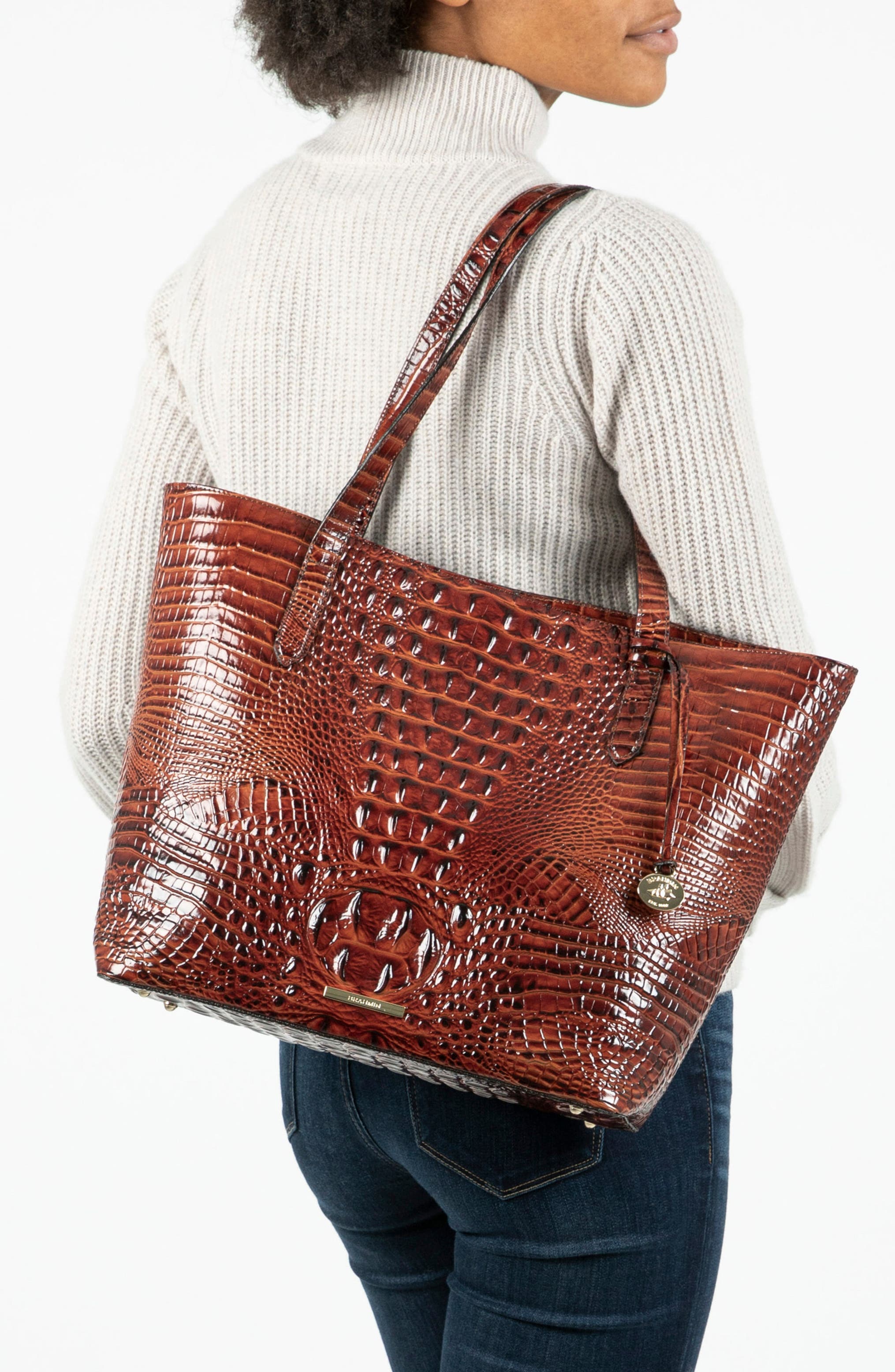 Brooke Clear Croc Embossed Leather Tote, Alternate, color, BLACK