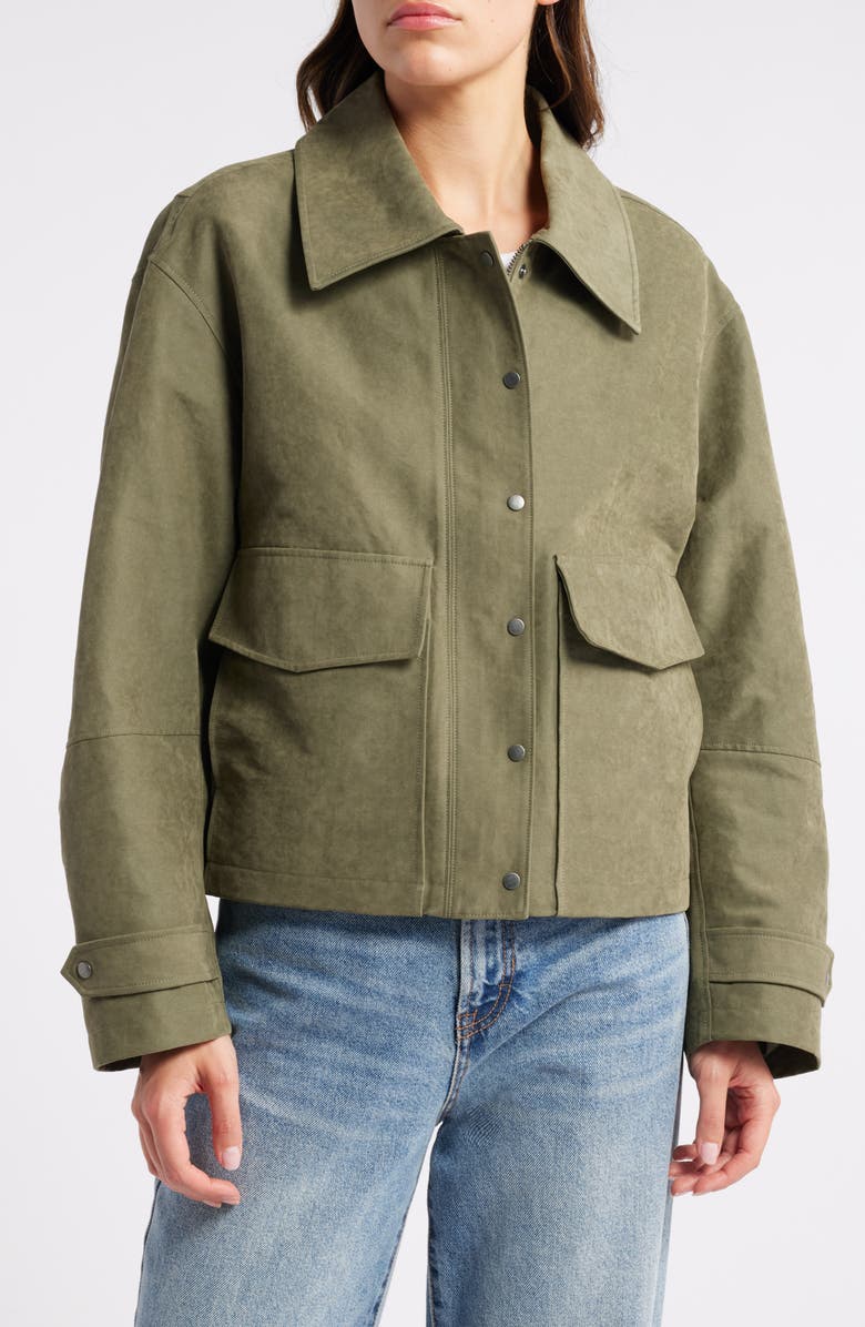 Treasure & Bond Crop Cotton Blend Field Jacket, Main, color, Olive Kalamata