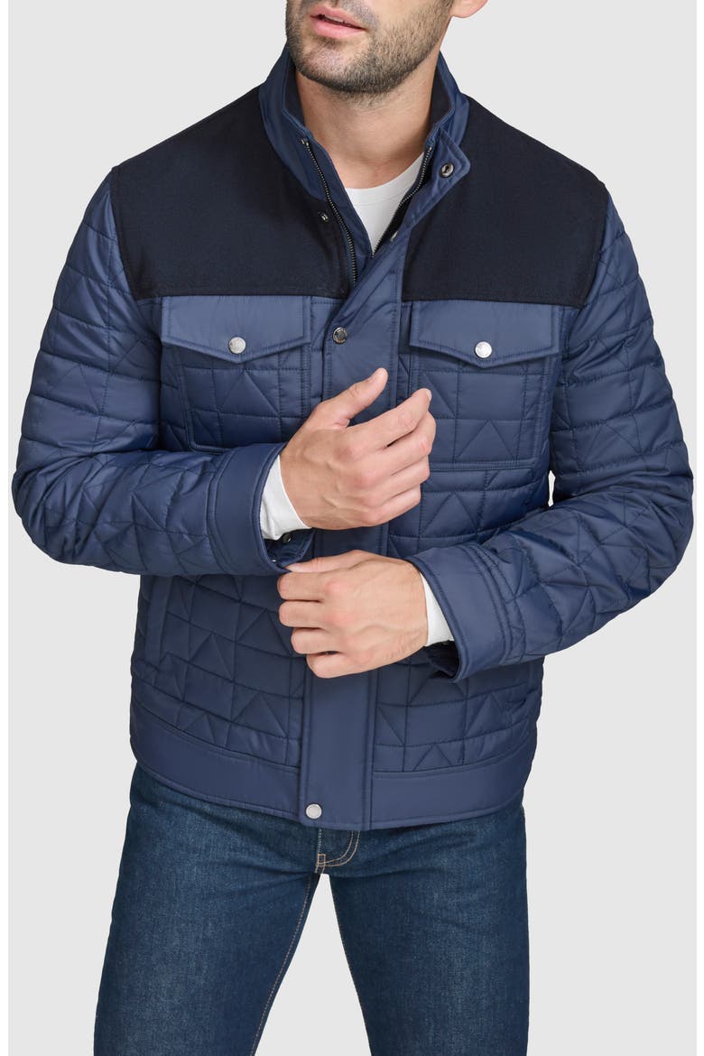 Mixed Media Quilted Jacket, Main, color, NAVY
