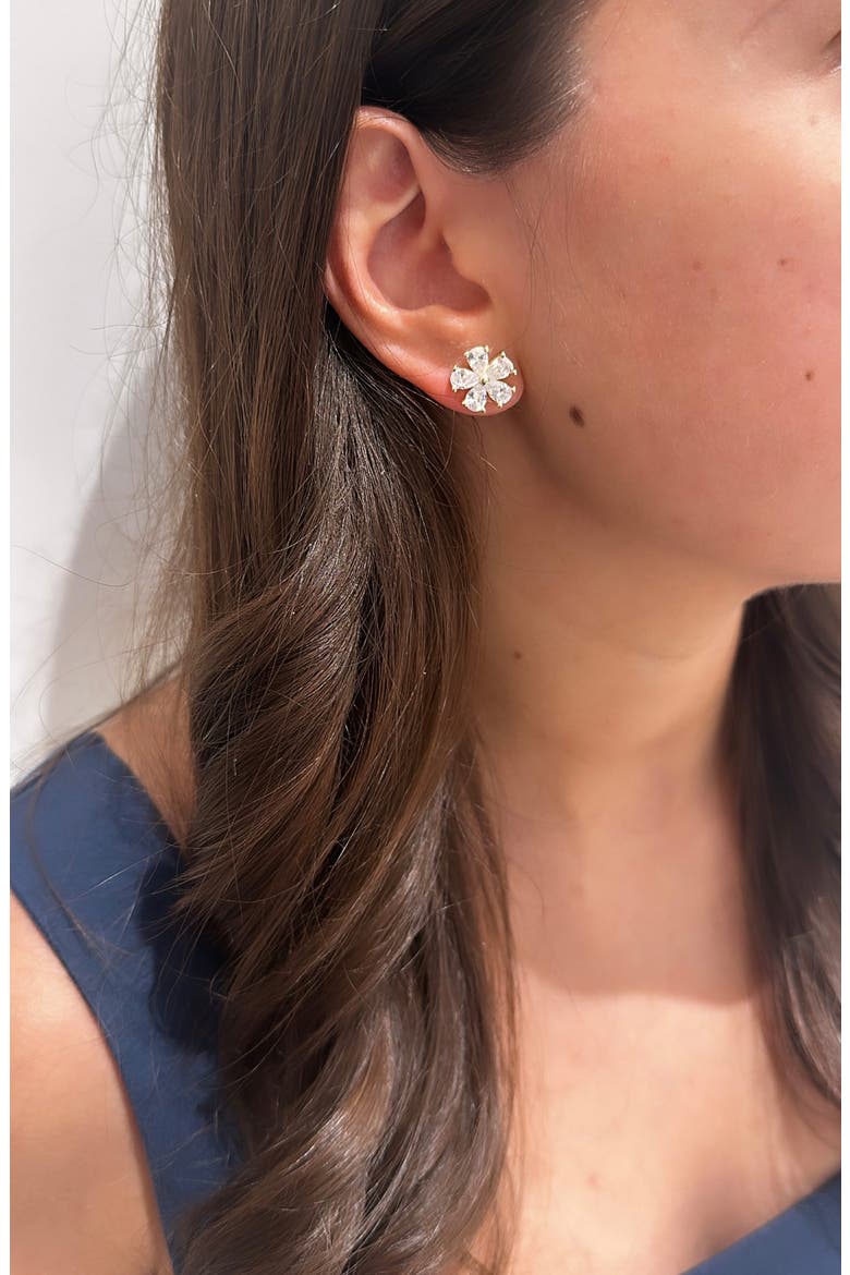 Flower Cubic Zirconia Stud Earrings, Alternate, color, GOLD