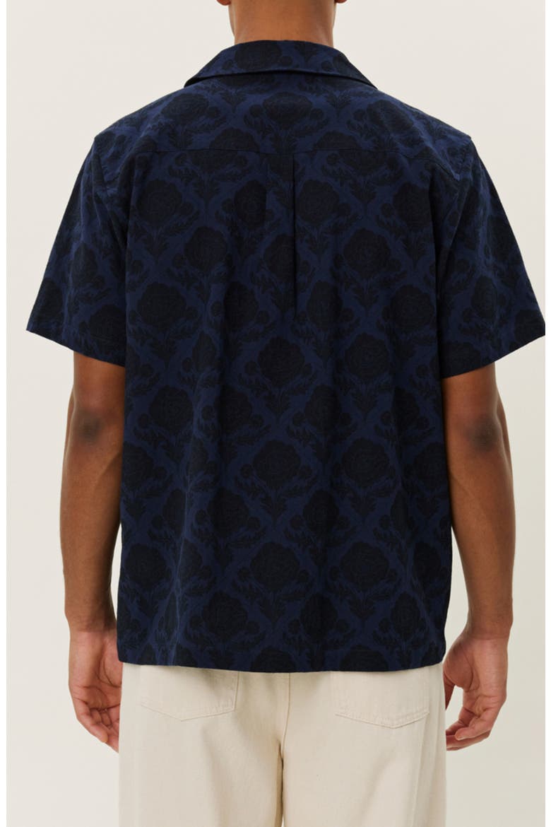 Lesley Flower Tile Organic Cotton Camp Shirt, Alternate, color, NAVY/ DARK NAVY