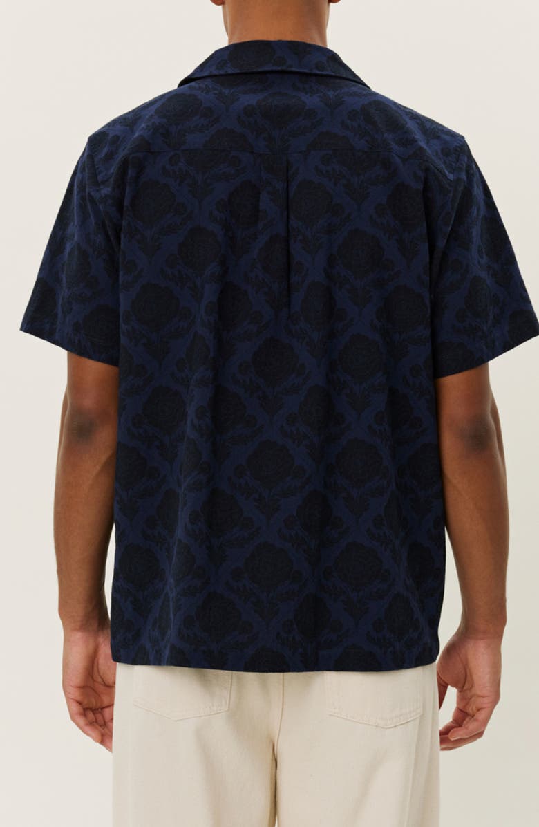 Les Deux Lesley Flower Tile Organic Cotton Camp Shirt, Alternate, color, Navy/ Dark Navy