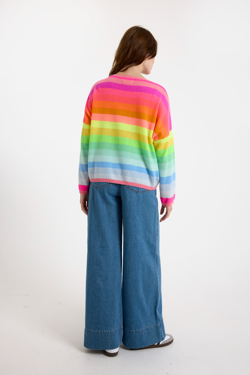 Brodie Pure Cashmere Stripe Up Crew Neck Jumper