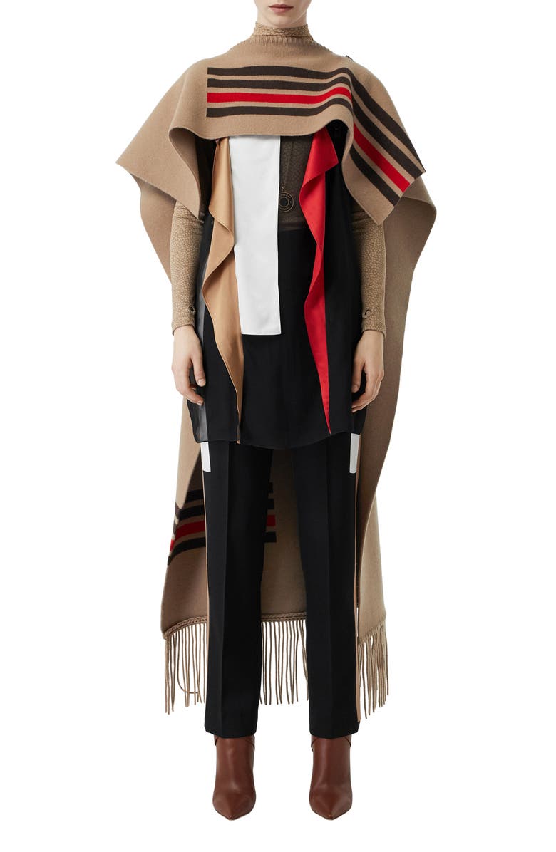 Burberry Stripe Wool & Cashmere Cape, Main, color,