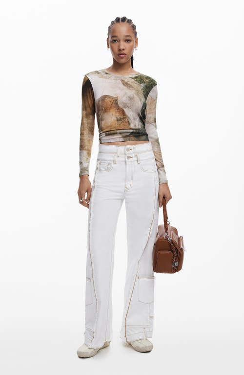 Desigual Abstract Print Cotton T-shirt In Sand