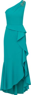Adrianna Papell Beaded One-Shoulder Crepe Gown