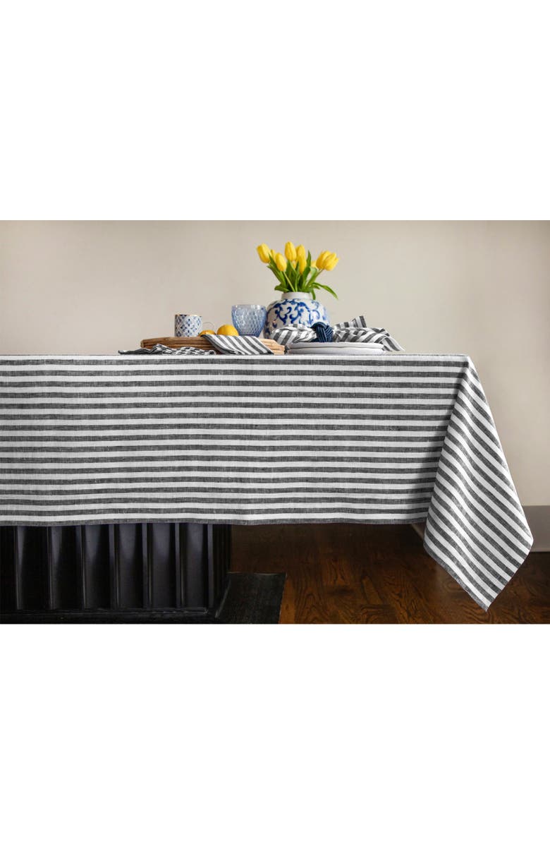 Solino Home Linen Tablecloth for Spring and Easter - Amalfi Stripe, 60 x 156 Inch, Main, color, Black And White