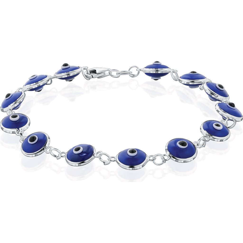Best Silver Evil Eye Enamel Station Bracelet In Silver/blue
