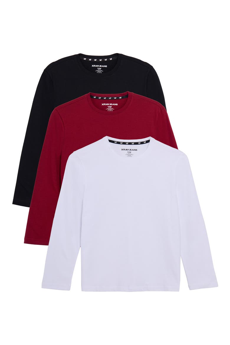 Kids' 3-Pack Long Sleeve Cotton T-Shirts, Main, color, BLACK/ RED/ WHITE