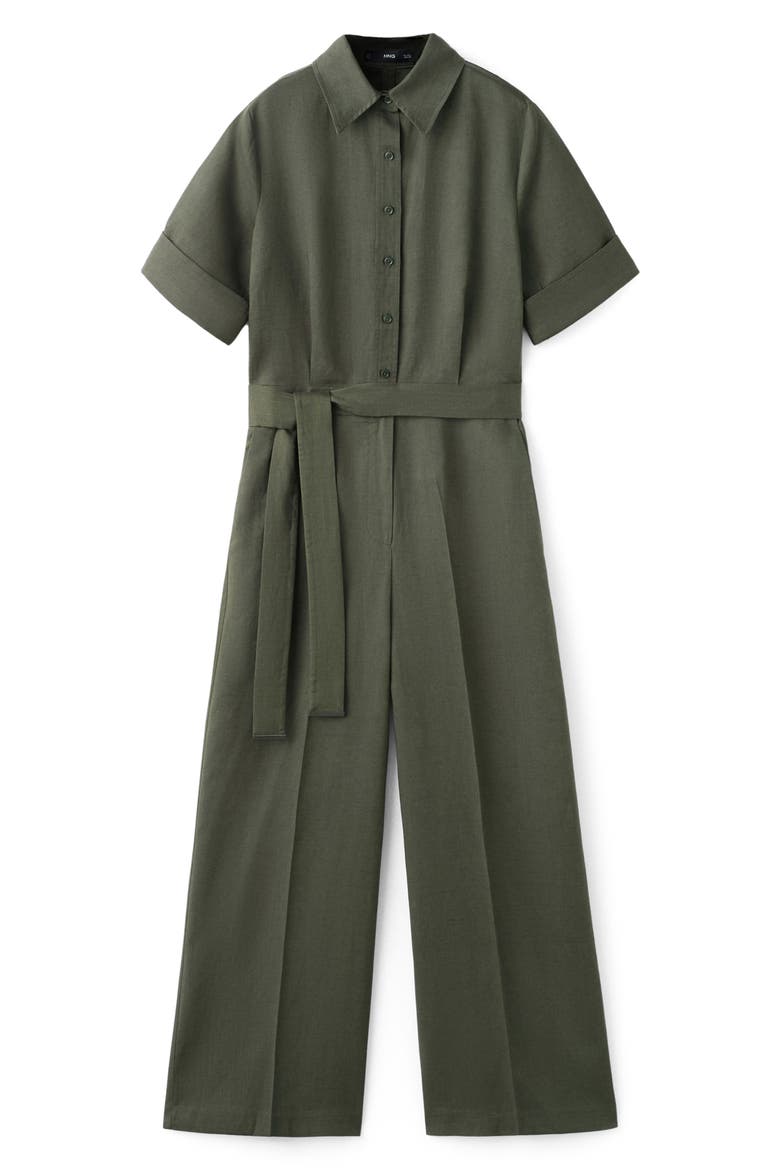 Lyocell Button-Up Jumpsuit, Alternate, color, KHAKI GREEN