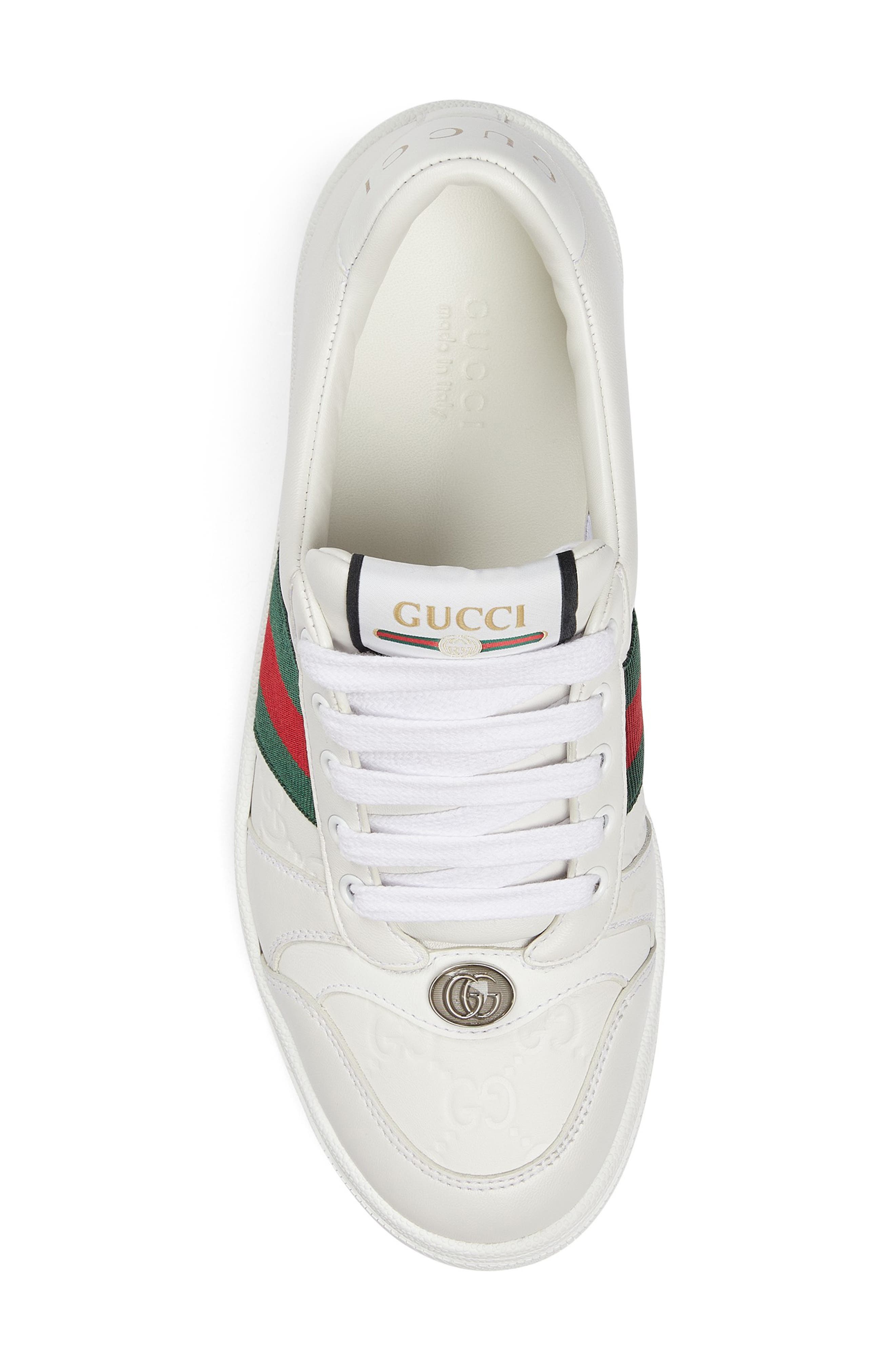Gucci Screener Low Top Leather Sneaker, Alternate, color, Great White/ Vrv