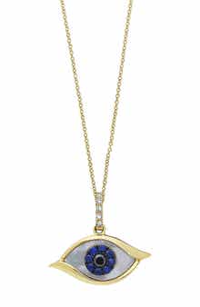 14K Yellow Gold Pave Diamond & Mother of Pearl Evil Eye Pendant Necklace - 0.07 ctw