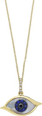 EFFY 14K Yellow Gold Pave Diamond & Mother of Pearl Evil Eye Pendant Necklace - 0.07 ctw