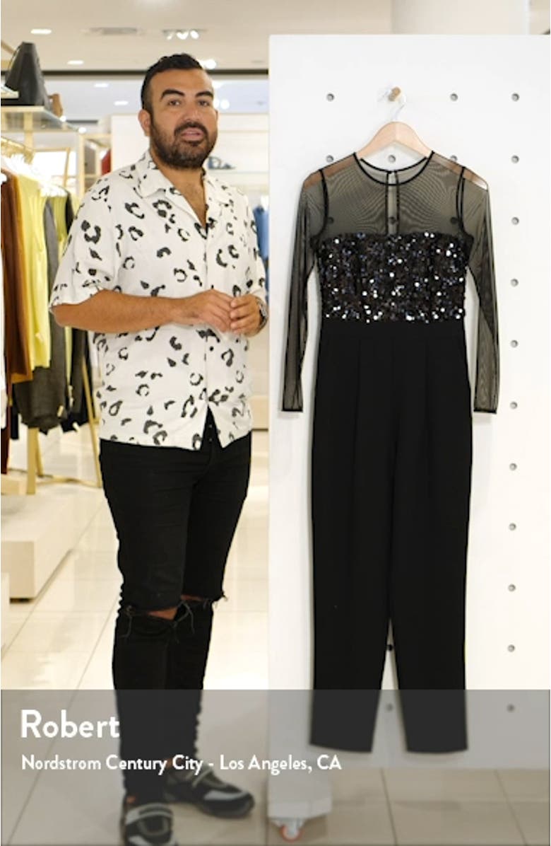 Sequin Bodice Long Sleeve Jumpsuit, sales video thumbnail