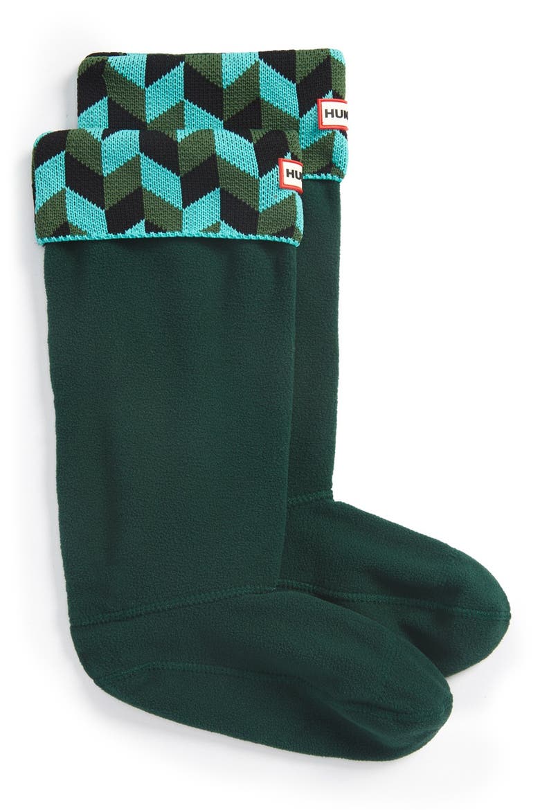 'Geometric Dazzle' Original Tall Fleece Welly Socks, Main, color, TOURMALINE GREEN/ DARK