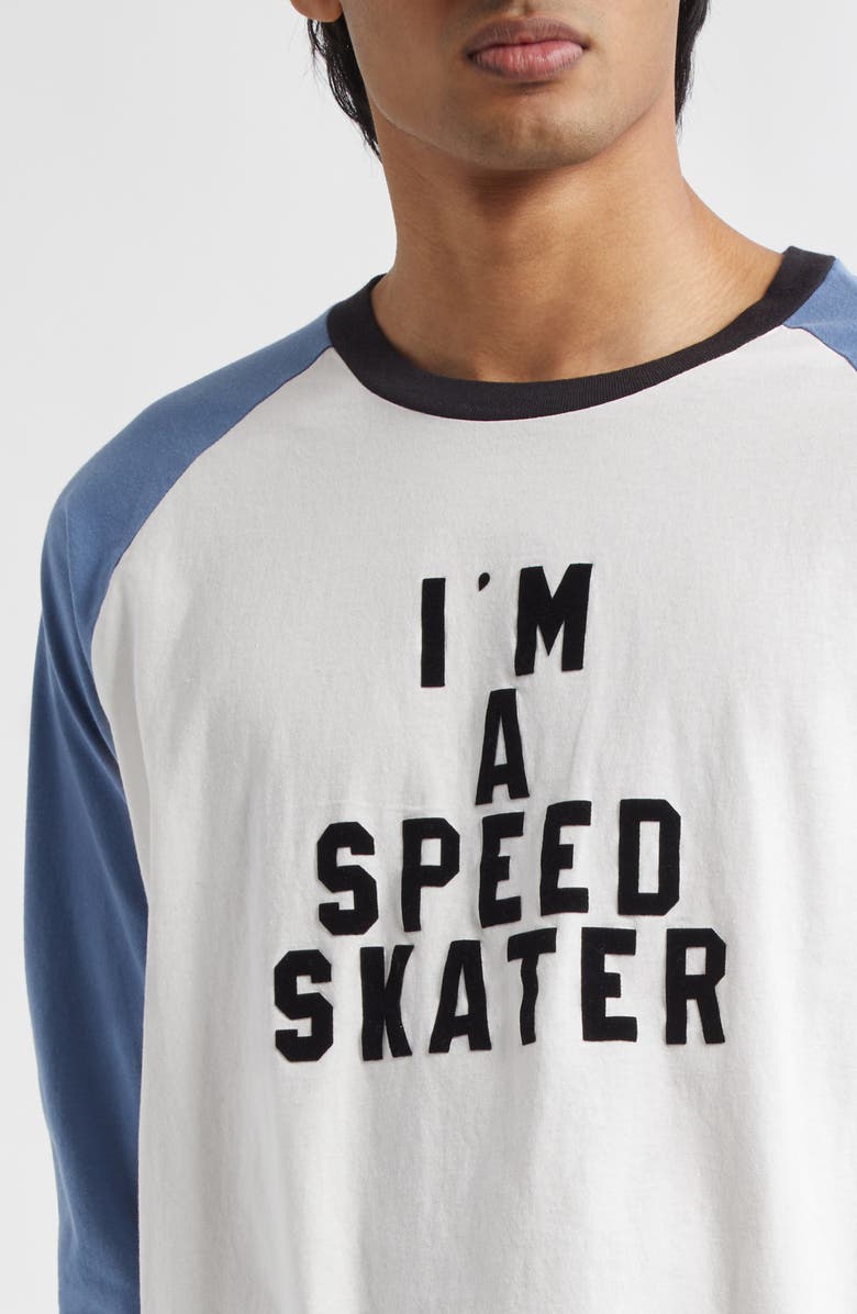 Bode Skater Flocked Baseball T-Shirt, Alternate, color, Blue/ Cream