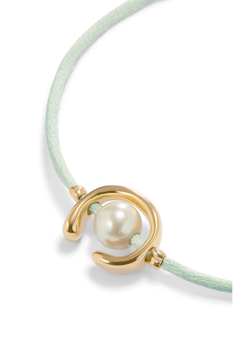 Blue Silk-Style Thread Bracelet with Pearl Detail, Alternate, color, Gold