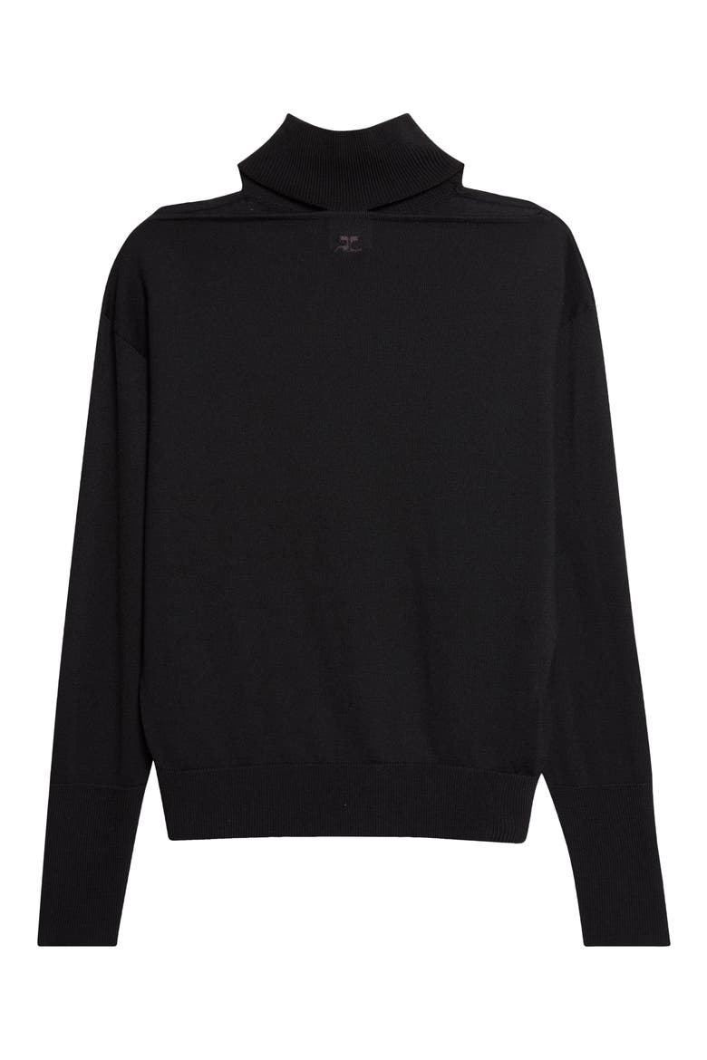 Shoulder Cutout Merino Wool Sweater, Alternate, color, BLACK