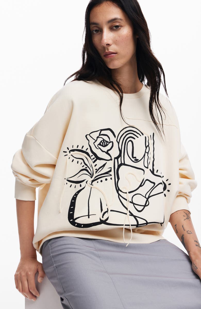 Desigual Patch Sweatshirt, Alternate, color, White