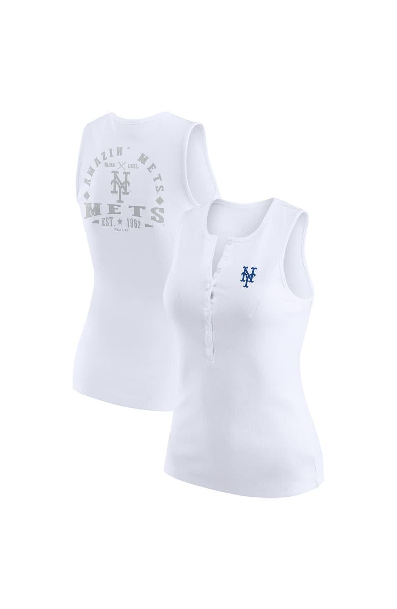 WEAR by Erin Andrews Women's WEAR by Erin Andrews White New York Mets Rib-Knit Henley Tank Top, Alternate, color, White