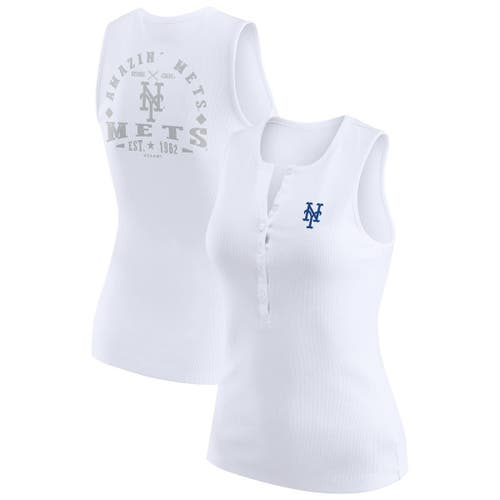 Wear By Erin Andrews White Los Angeles Dodgers Rib-knit Henley Tank Top In White