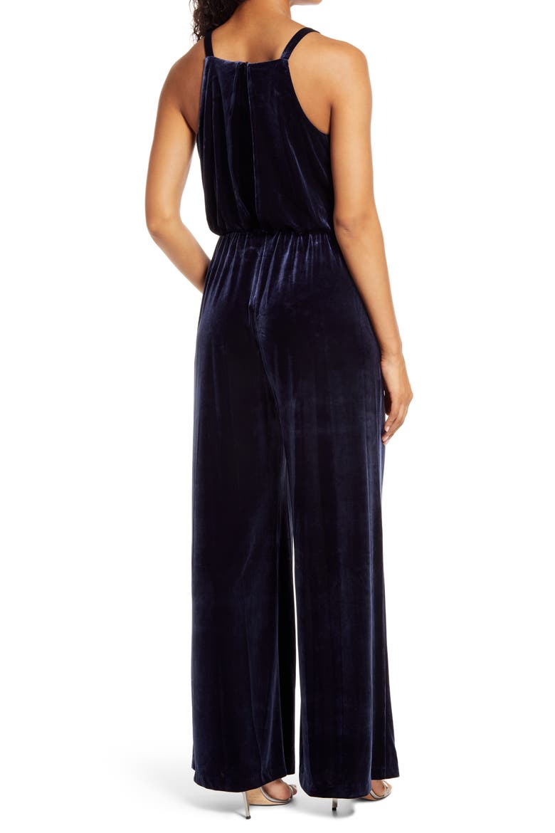 Sleeveless Velvet Jumpsuit, Alternate, color, NAVY