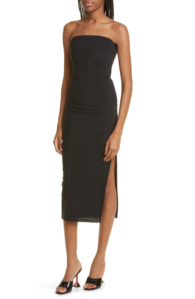 Miaou Strapless Mesh Midi Dress, Alternate, color, 