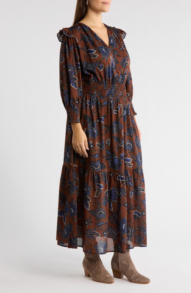 SUGARLIPS Marlina Floral Print Long Sleeve Maxi Dress, Alternate, color, Brown-Blues