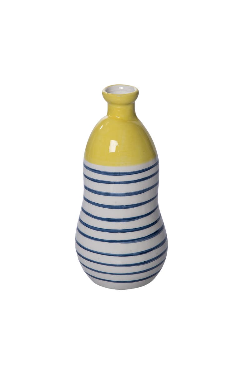 Transpac Ceramic Citrus Indigo Vase Stripes Multicolored for Floral Display and Home Decor, Main, color, Multicolored