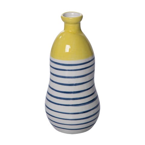 Ceramic Citrus Indigo Vase Stripes Multicolored for Floral Display and Home Decor