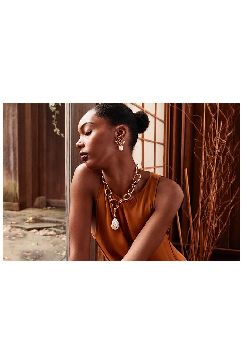 Lotus Freshwater Pearl Drop Earrings, Alternate, color, GOLD MULTI