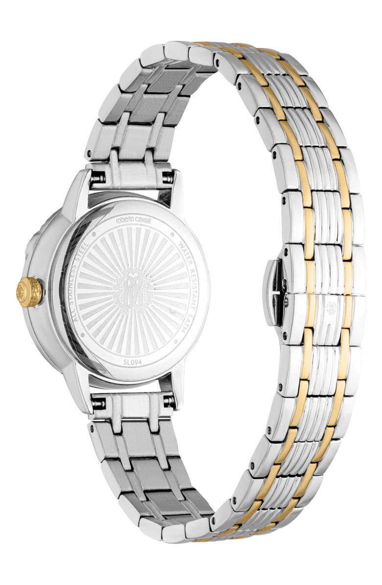Roberto Cavalli Textured Crystal Two-Tone Quartz Bracelet Watch, 30mm, Alternate, color, Two Tone Silver & Gold
