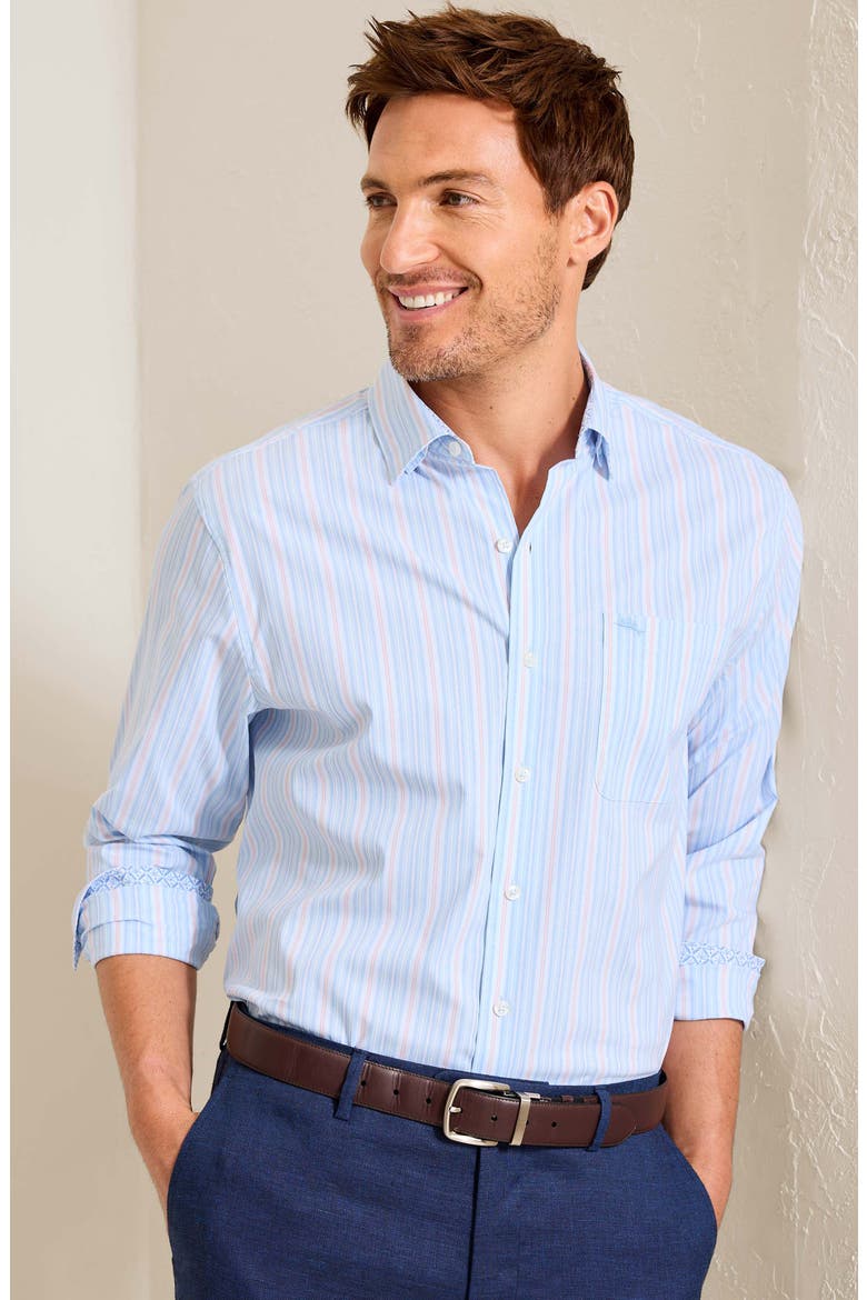 Sarasota Stretch Centera Stripe Button-Up Shirt, Alternate, color, DEW DROP