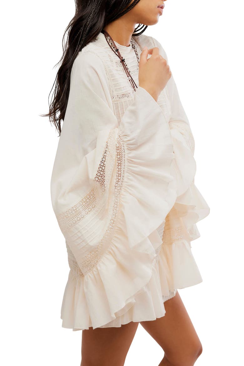 Better Horizons Long Bell Sleeve Cotton Minidress, Alternate, color, TOASTED EGGNOG