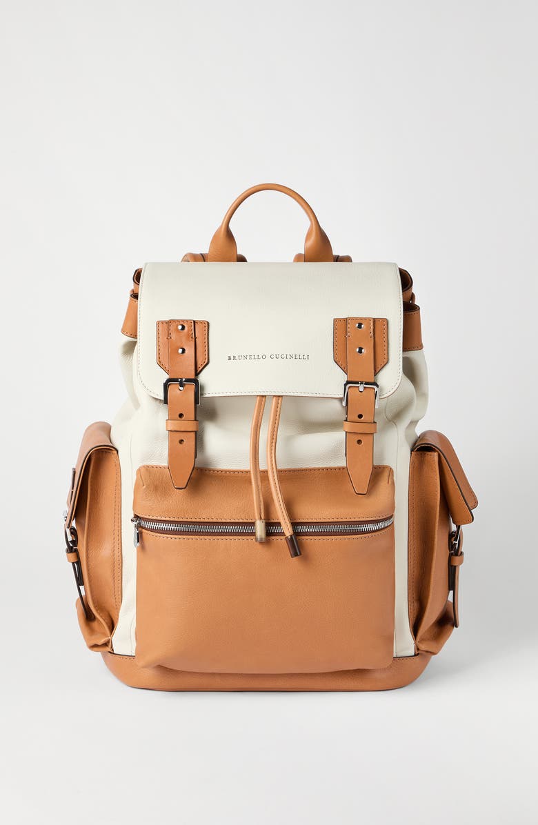 Brunello Cucinelli Calfskin and cowhide backpack, Alternate, color, Ivory