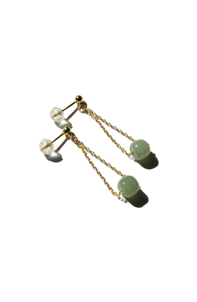 seree Zodiac collection Libra Skinny gold chain jade earrings, Alternate, color, Light Green