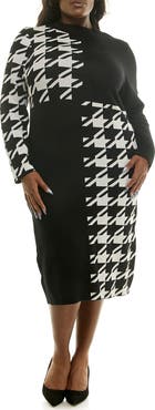 Nina Leonard Long Sleeve Jacquard Sheath Dress