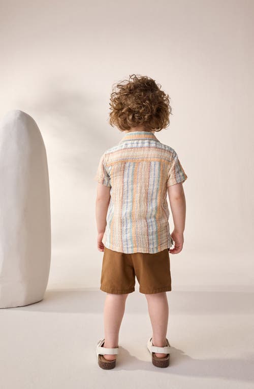 Next Kids' Stripe Short Sleeve Cotton Button-up Shirt In Pink