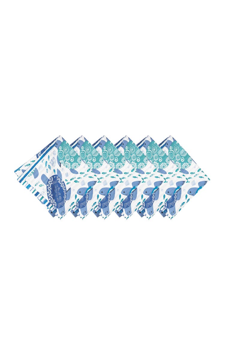 Turtle Bay Reversible Blue Coastal Napkin Set of 6, Alternate, color, Blue